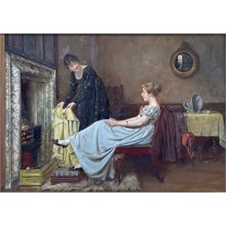 George Goodwin Kilburne (British 1839-1924): Warming the Lady's Coat, oil on mahogany panel signed 24.5cm x 34.5cm