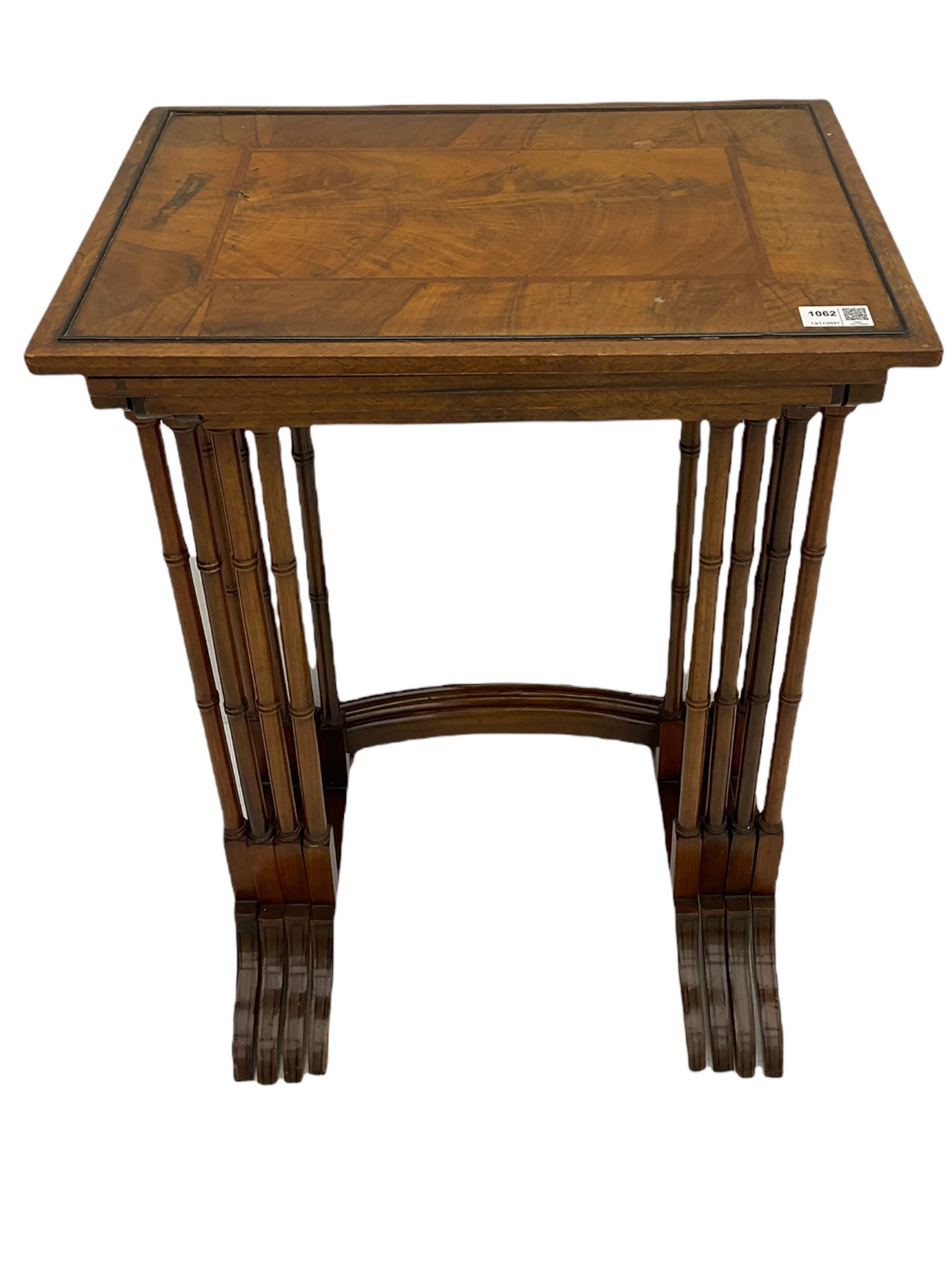 Georgian style walnut Quartetto nest of tables, inlaid and crossbanded top