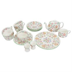 Minton Haddon Hall pattern tea service, comprising teapot, milk jug, open sucrier, two egg...