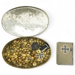 German WWI Iron Cross, black grade wound badge and a quantity of brass military buttons
