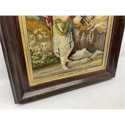 Victorian woolwork picture, depicting Abraham handing Isaac the wood offering for his sacrifice, by Louisa Elvira Turner, 1868, in glazed frame, H71cm W58cm