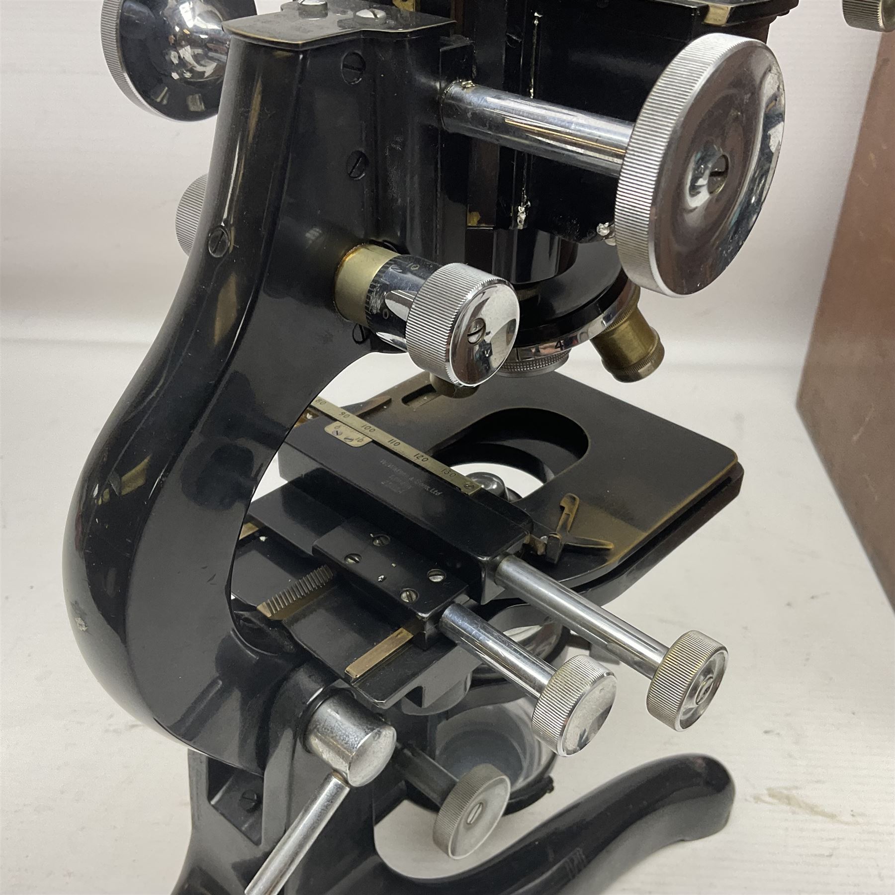 20th century W. Watson & Sons binocular microscope no 98191, in original box, together with W. Watson & Sons Kima microscope no 107846, in original box and Cooke Troughton & Simms binocular microscope no 467926