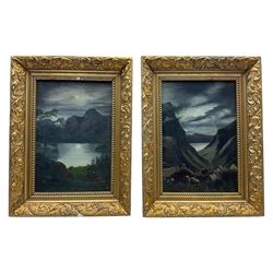 Bottomley (19th/20th century): Moonlit Lakes, pair oil on canvas, inscribed verso 35cm x 24cm (2)