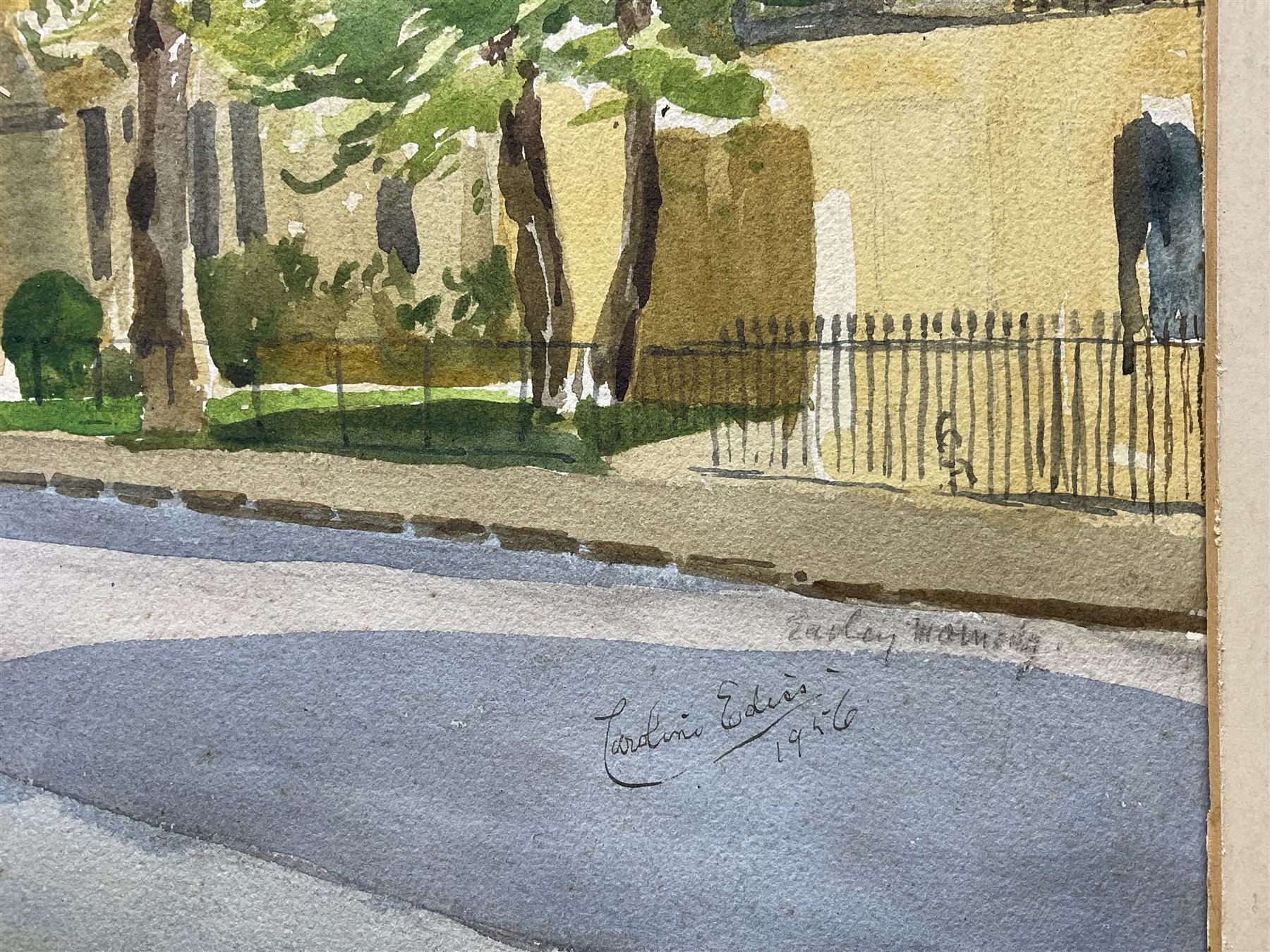 Caroline M Ediss (British early 20th century): Belgravia 'The Entrance to Belgrave Square', watercolour signed and dated 1956, titled verso 32cm x 49cm (unframed)