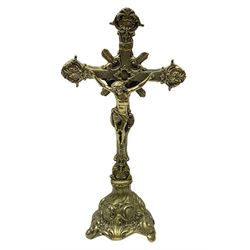 Cast brass crucifix, stamped beneath Depose, H46.5cm