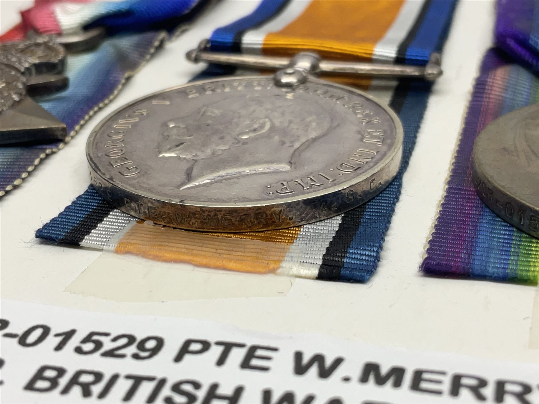 WWI trio of medals comprising British War Medal, Victory Medal and 1914-15 Star awarded to S2SR-01529 Pte. W. Merry A.S.C.; all with ribbons