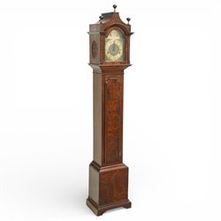  Grandmother clock, the brass dial inscribed 'Walton, Newcastle upon Tyne', with three train movement in burr walnut case on bracket feet  H170cm keys and pendulum