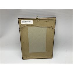 19th century heraldic watercolour depicting 'The Salor's Arms', lion rampant within a shield beneath a knight's helmet, embellished with floral and scrolling decoration, inscribed with family motto 'Fortis et Fidelis' (Strong and Faithful) 