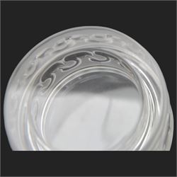 Lalique circular powder bowl and cover, decorated with swans, signed to base, D11cm 