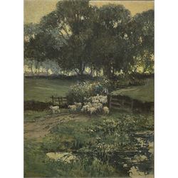 Stanley Royle (British 1888-1961): Herding Sheep through a Gateway, gouache signed and dated '12, 71cm x 53cm