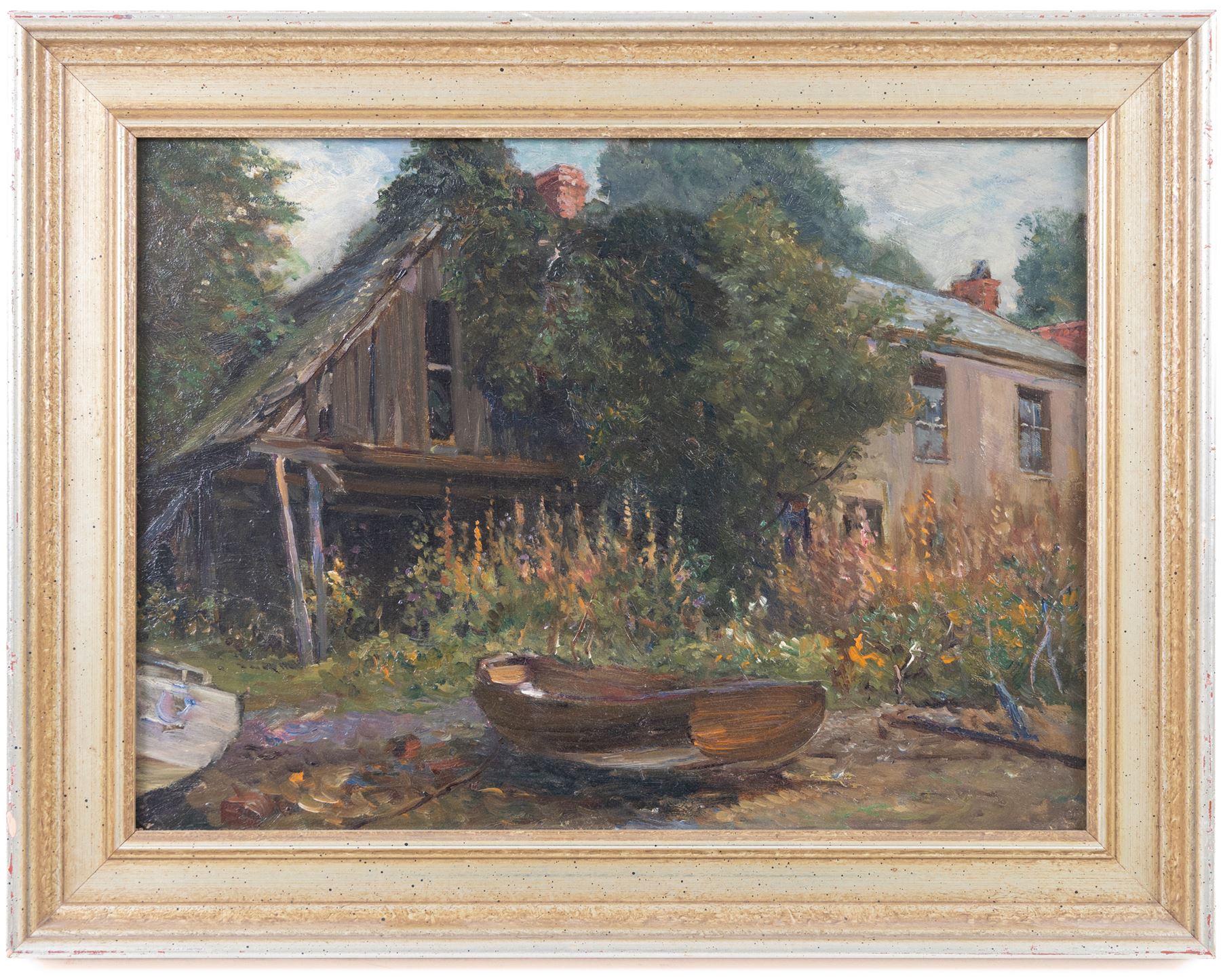 Bernard Finegan Gribble (British 1873-1962): Boat and Farmstead, oil on board unsigned 29cm x 39cm
Provenance: from a collection of the artist's work, others of which were signed