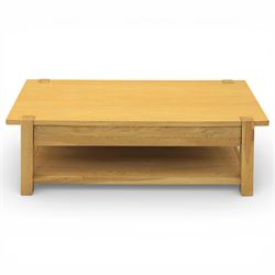 Contemporary light oak coffee table, rectangular with single draw beneath