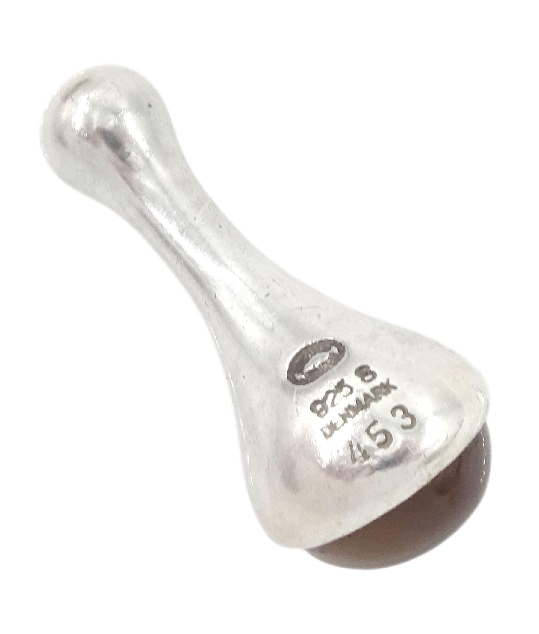 Georg Jensen silver smoky quartz pendant, No. 453, designed by Kim Buck, with Georg Jensen silver necklace, boxed