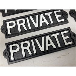 Six cast iron private signs, L21.5cm