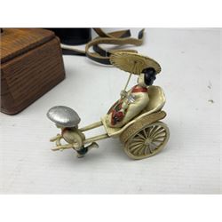 Three pairs of binoculars to include Enbeeco Concord and Bresser, Palestine police patch, framed pictures etc