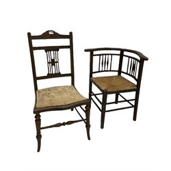 Ercol drinks trolley, corner chair, three stools, Ercol occasional table and an Edwardian side chair (7)