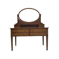 Edwardian mahogany dressing table, raised oval mirror back, fitted with small trinket and four drawers, on square tapering supports