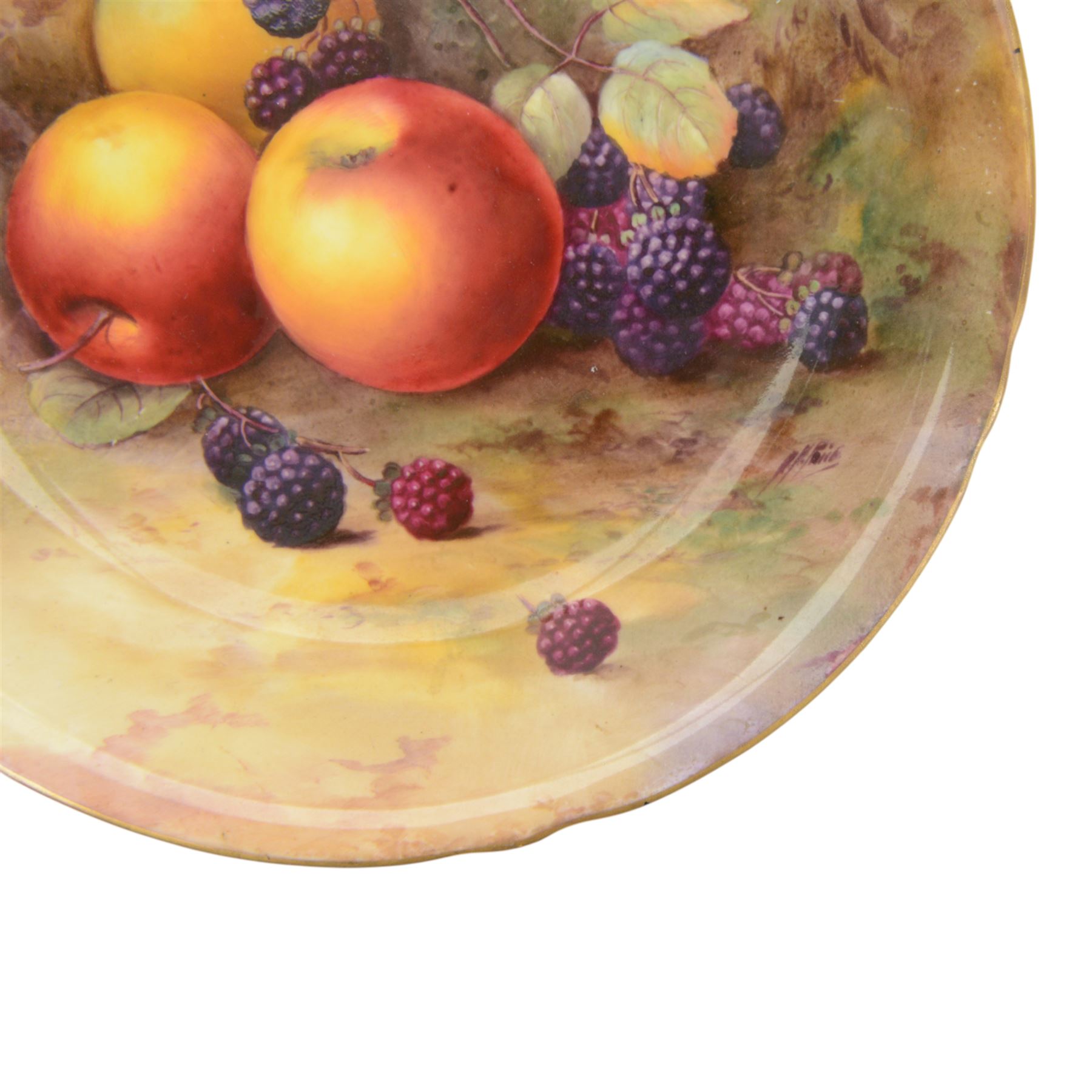Royal Worcester plate hand painted with apples, blackberries and raspberries upon a mossy ground, signed H.H Price, D23cm 