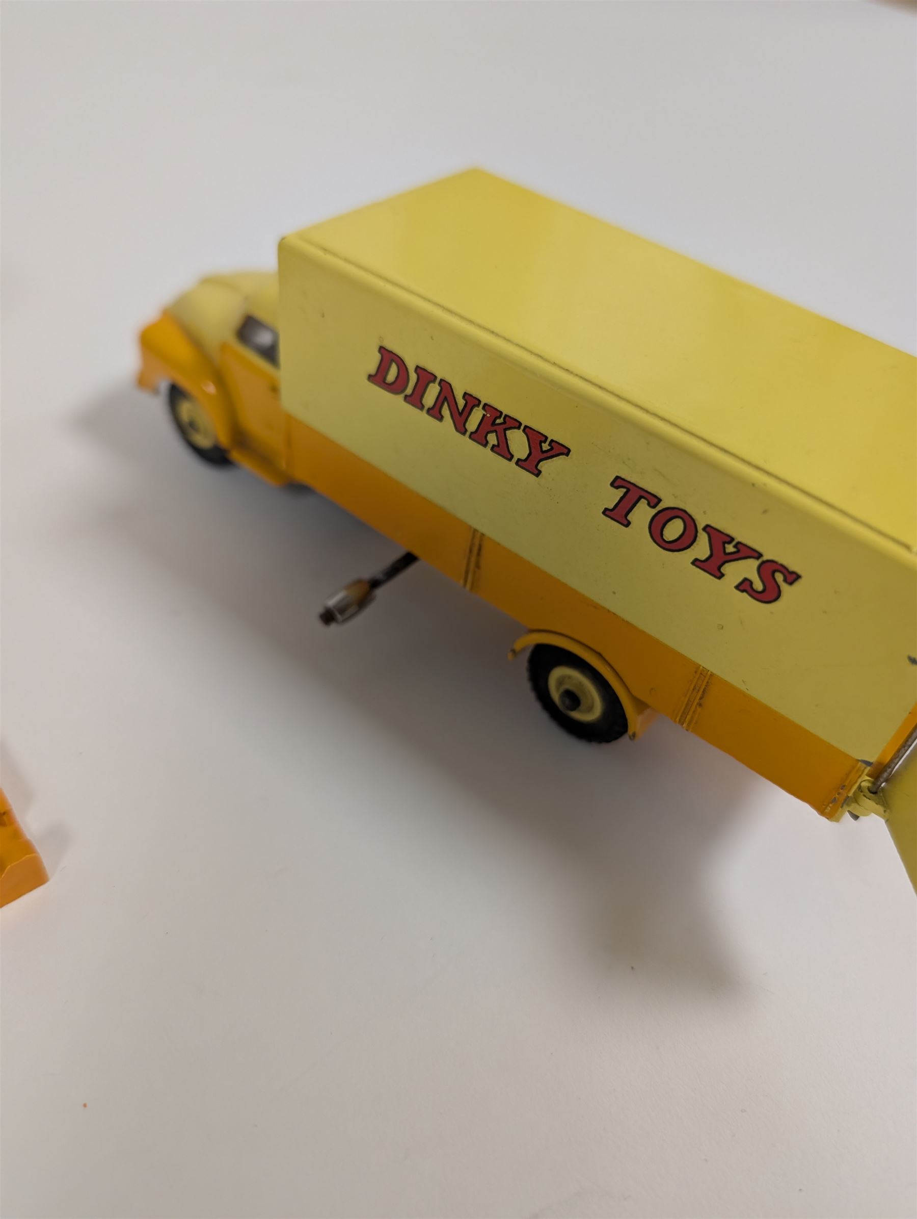 Dinky Toys Bedford Pallet Jekta Van no 930, two tone yellow body with red 'Dinky Toys' lettering, in original box with two orange pallets and instructions