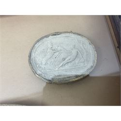 Set of six 19th century Grand Tour plaster intaglios, each depicting classical figures, frame H25cm, W19cm