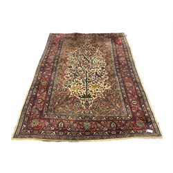 Persian ivory and red ground Tree of Life rug, repeating boarder