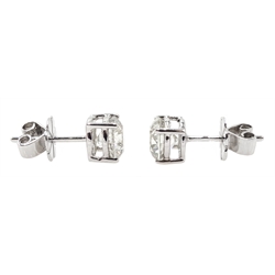 Pair of 18ct white gold round brilliant cut diamond stud earrings, total diamond weight 1.74 carat