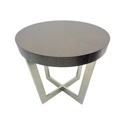 Napoli retailed by Sofology Coffee table (Diameter 90cm, Height 40cm) and matching Lamp table (Diameter 60cm, Height 50cm) both on a chrome cross frame base with glass tops 