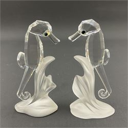 Swarovski Crystal sea creatures, comprising lion fish and dolphin, both with coloured elements, together with two seahorses, two small fish groups, butterfly fish, longnose butterfly fish and six coloured shells, tallest H8.5cm