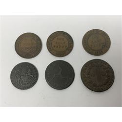 Thirty six late 18th century and onwards United Kingdom and World coins and tokens, to include 1772 Catherine II 5 Kopecks, Swedish quarter and half Skilling pieces dated 1809 and 1806, two Skilling Courant piece dated 1810, 1831 Isle of Man half penny token etc 