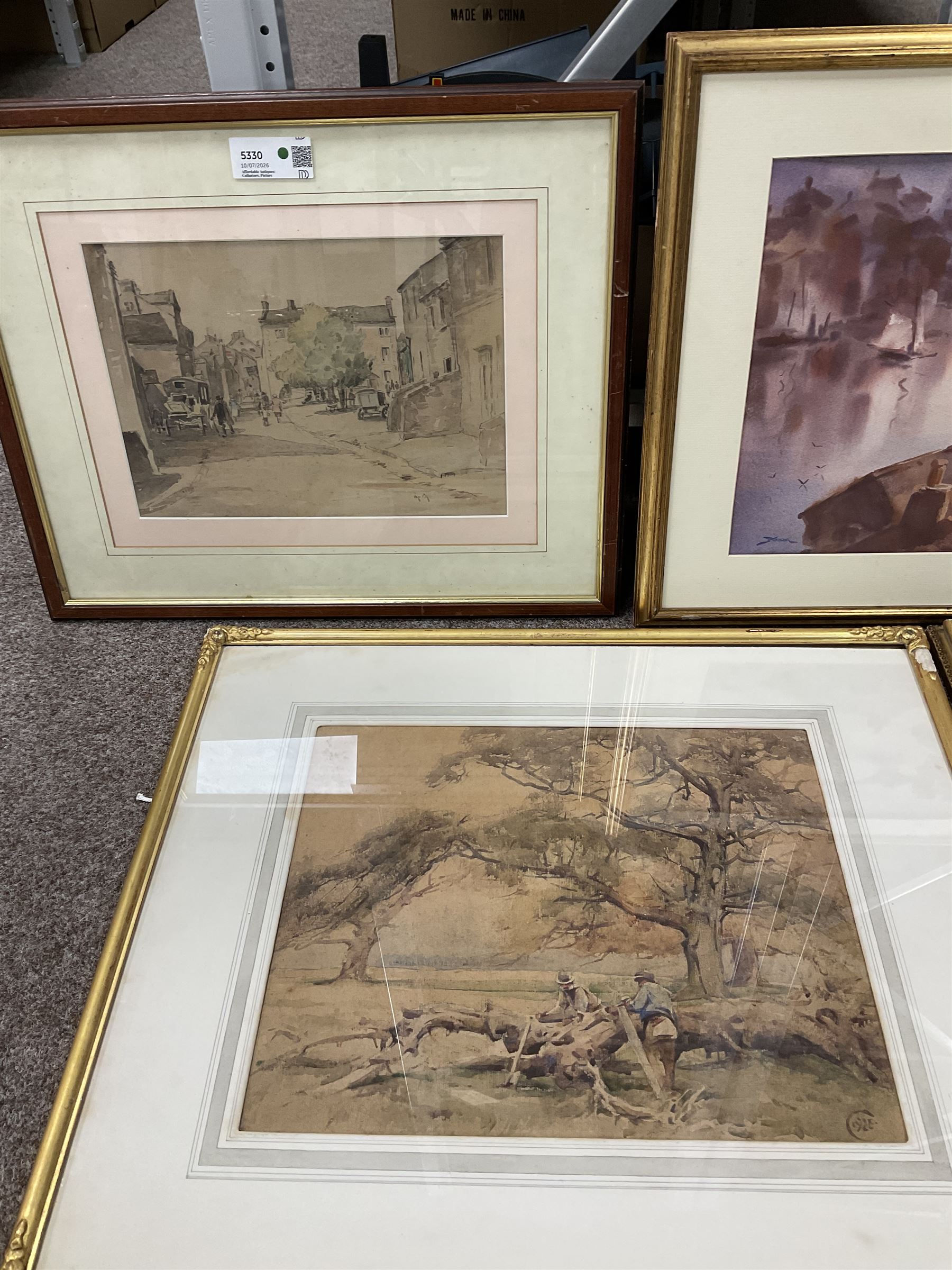 Collection of 20th Century watercolours, to include Jeremy Taylor (British 1957-): 'Sutcliffe's View - Whitby' and John Smith Atherton (British 1877-1943): Village Scene, variously signed, titled, dated and with original labels max 33.5cm x 43cm (8)