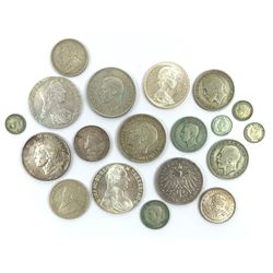 Great British and World coins including King George V GB 1935 crown, King George VI GB 1937 crown, King George VI 1937 Commonwealth of Australia crown, Maria Theresa restrike thaler etc