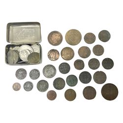 World coins, including France 1869 two francs, Queen Victoria Straits Settlements 1874 one cent, South Africa 1896 two shillings, King Edward VII Newfoundland 1909 one cent etc