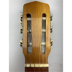 Encore black electric cut-away guitar L96cm; and Spanish Victor Garcia model 187 acoustic guitar, bears label dated 1972 L99cm; each in soft carrying case (2)