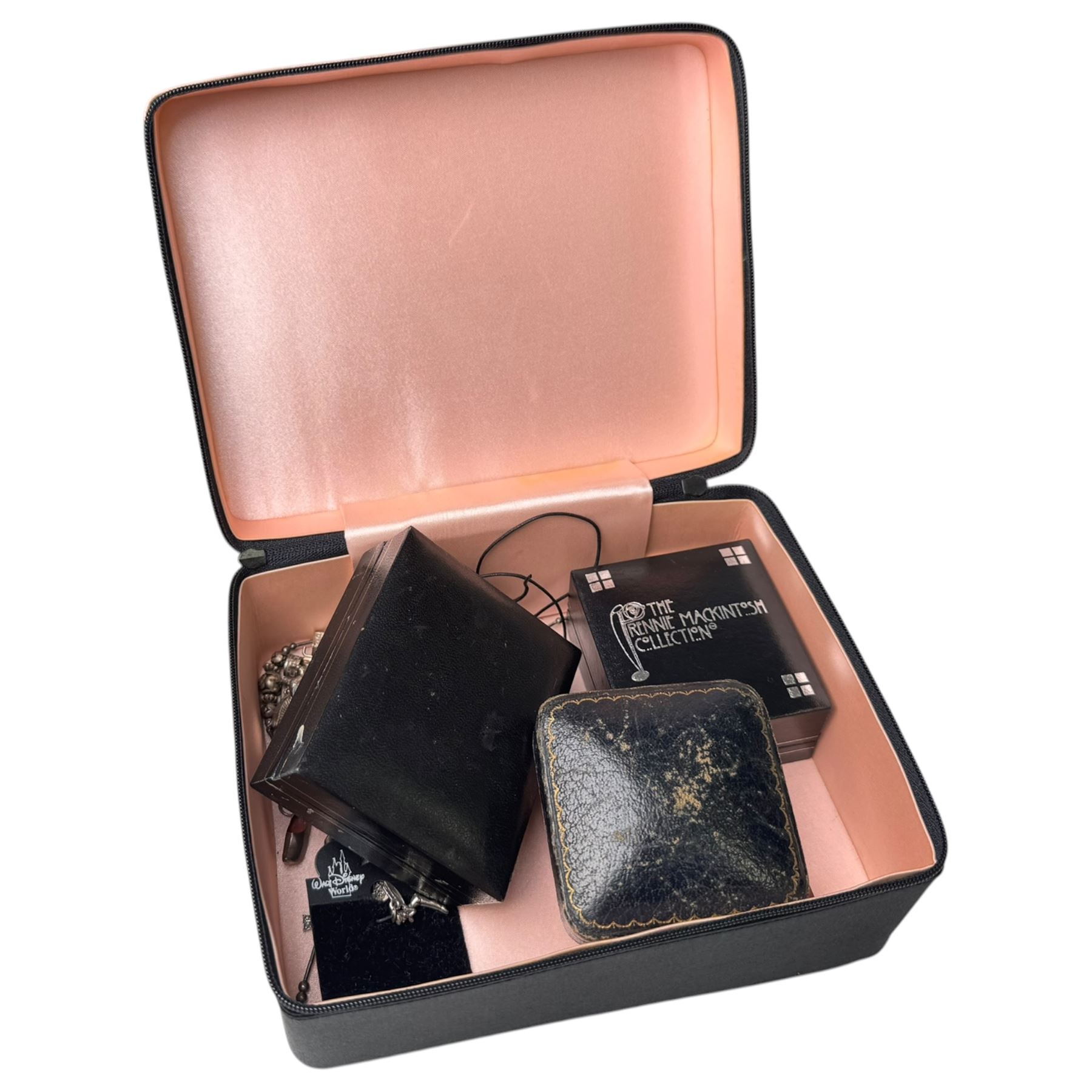 9ct gold jewellery, including bracelet, brooch and stud earring, silver jewellery including Mackintosh brooch and earrings, fob pendant and charm bracelet