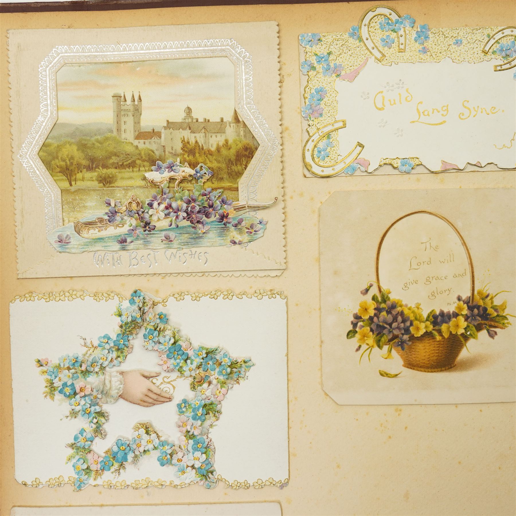 Victorian greetings card album and a scrap book with military and other scraps (2)