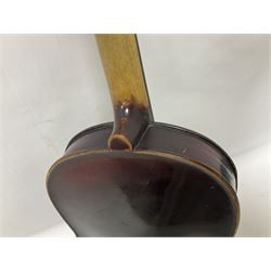 Neuner & Hornstiner early 20th century half size violin c1900, two piece maple back and ribs with a spruce top in a later ridged carrying case, no bow Length 57cm