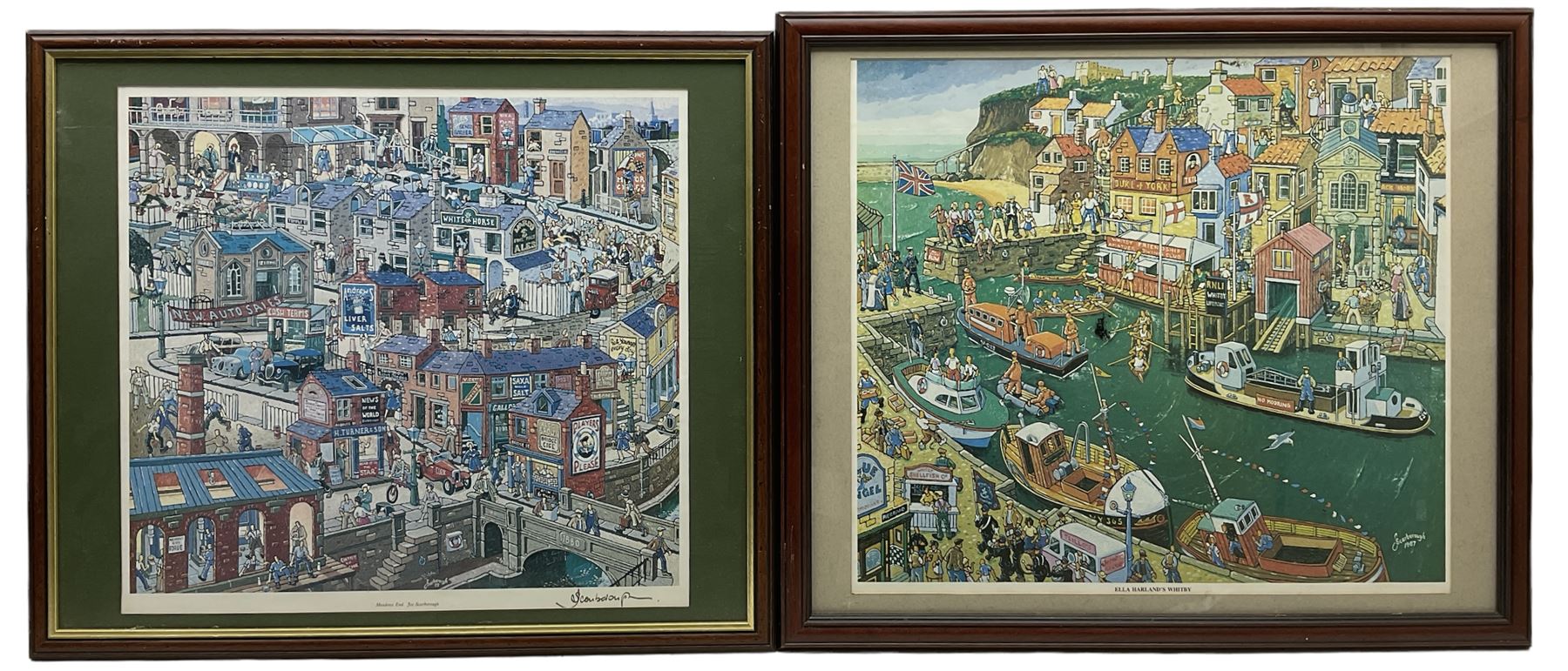 Joe Scarborough (British 1938-): 'Ella Harland's Whitby' and 'Meadows End', pair colour prints the latter signed in pen 43cm x 47cm (2)