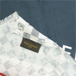 Louis Vuitton America’s Cup stole, the Damier-pattern ground with navy, red and white graphic panels, large ‘35’ motif and Louis Vuitton and America’s Cup lettering, fringed ends, label stamped Louis Vuitton Paris, 65% cotton and 35% silk, made in Italy, 201cm x 66cm