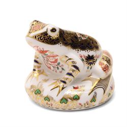 Five Royal Crown Derby paperweights Rowsley Rabbit limited edition 492/500 with certificate, Stoney Middleton  Squirrel, Old Imari Frog limited edition 1512/4500 with certificate, Debenhams Squirrel, and Mole all with silver stoppers