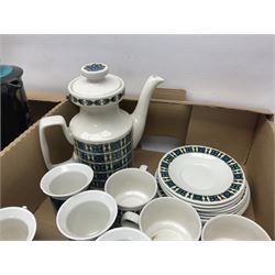 Portmeirion Magic City pattern coffee service for ten, together with Crown Devon Harlequin pattern coffee service for five and a Stafford Potteries Alton pattern coffee service for six