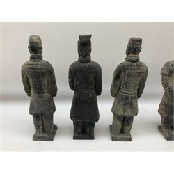 Six Chinese terracotta warrior style figures, the tallest H26cm