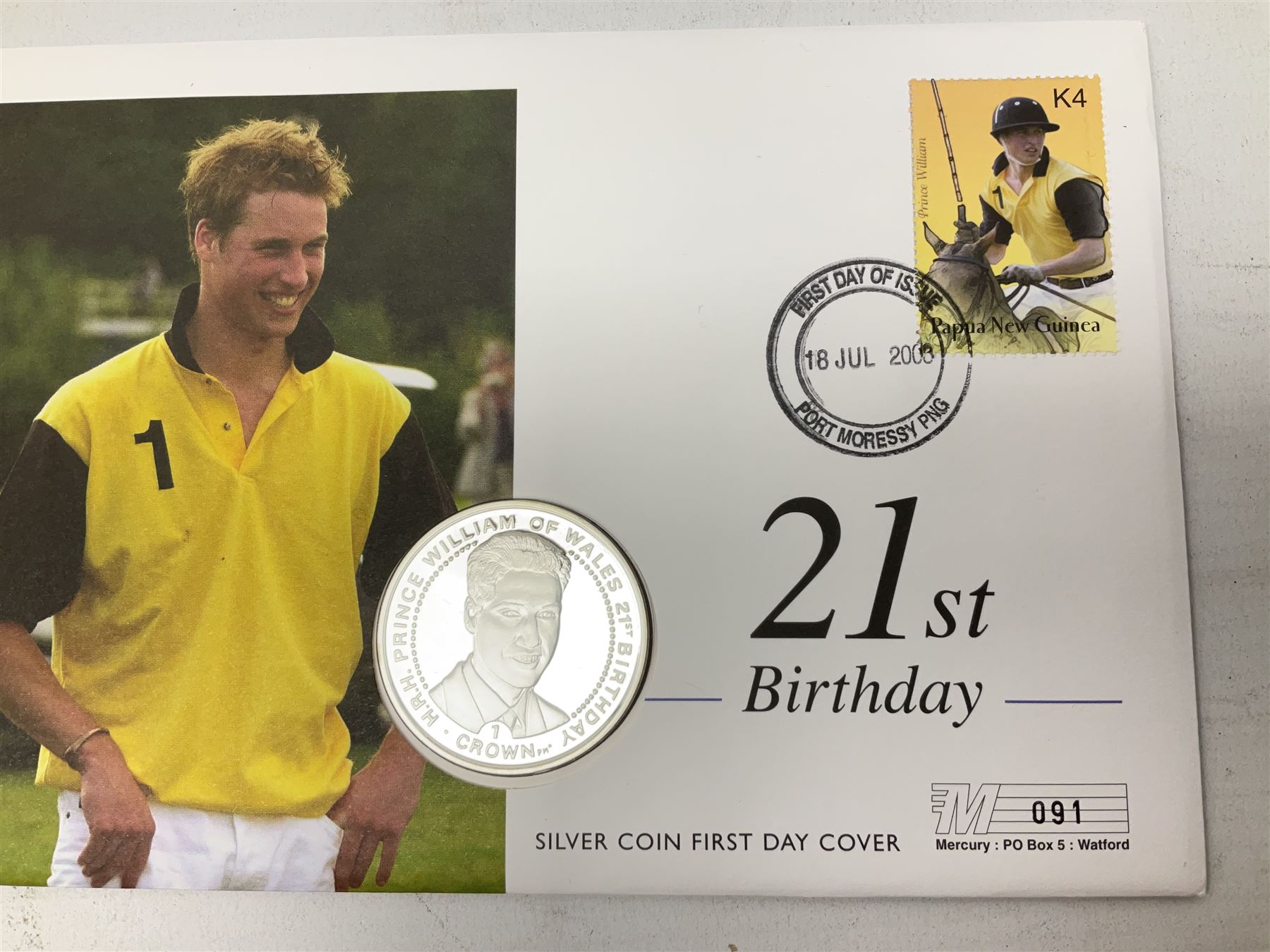 Eight coin covers including, 'Her Majesty Queen Elizabeth II 70th Birthday' containing a 1996 Canadian one ounce silver coin, three coin covers commemorating the 21st Birthday of HRH Prince William each containing a silver coin, '1895 1952 A Tribute to HM King George VI' containing a South Africa 1952 five shilling coin, 'The Notting Hill Carnival' containing a 1998 fifty pence etc (8)