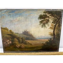Philip Vandyke Browne (British 1801-1868): Coastal Landscape with Castle, oil on board unsigned, labelled verso together with English School (19th century): Rural Landscape, oil on card unsigned max 29cm x 38cm (2)