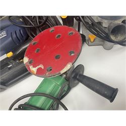 Collection of tools, comprising grinder electric, cased Mac Allister jigsaw, Power craft router