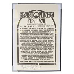 Glastonbury 50: The Official Celebration of the World’s Greatest Festival book with signatures of Michael Eavis and Emily Eavis, together with Glastonbury framed poster signed by Michael Eavis, poster H74cm  