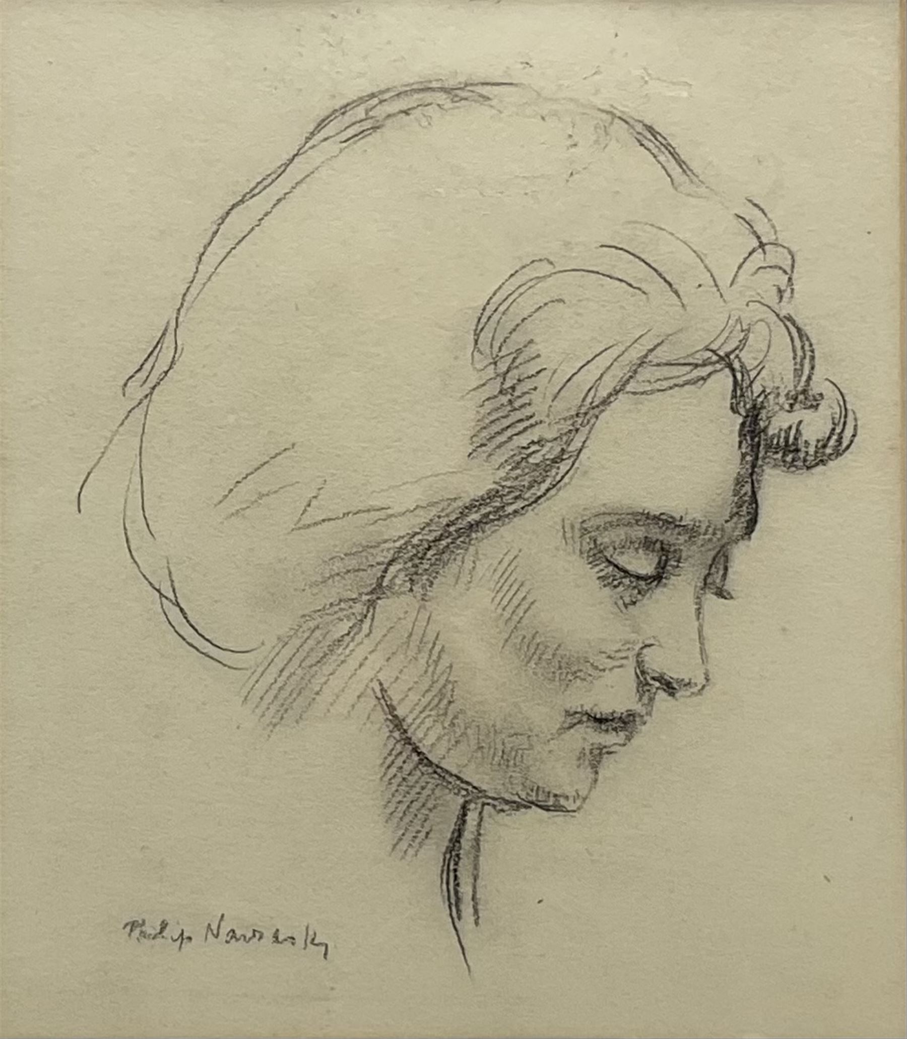 Philip Naviasky (Northern British 1894-1983): Profile Portrait of the Artist's Wife Millie, charcoal on paper signed 23cm x 19.5cm 
Provenance: private collection; Morphets Auctioneers 1st December 2016 Lot 381