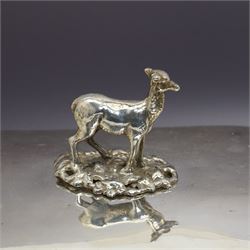 Pair of Georgian design plated candlesticks on square bases H26cm, plated hot water dish, the cover with deer lift and a plated two handled tureen with associated cover