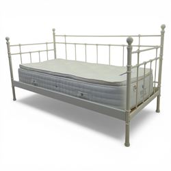 Ikea - 'Linga' white day bed and single Rest Assured mattress, with metal headboard and footboard and back rail 