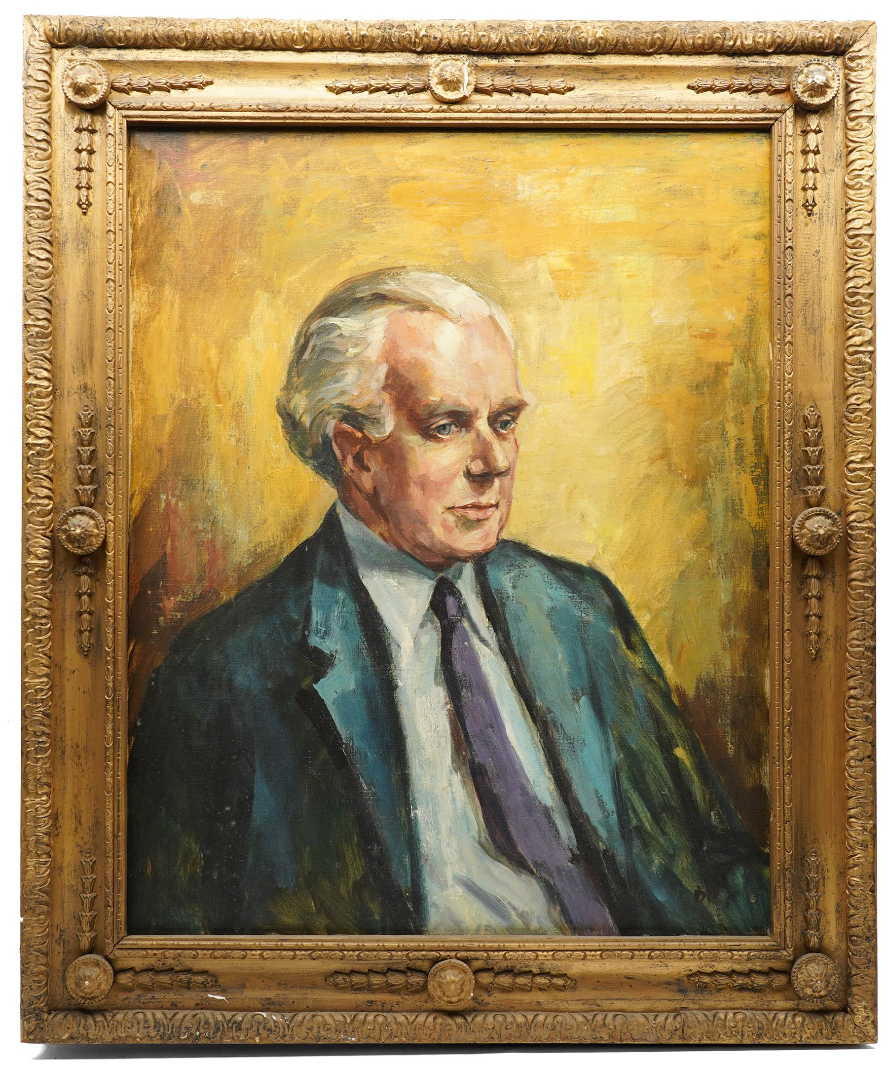 Brenda Bury (British 1932-): Members of European Parliament - 'Frederick Ponsonby 10th Earl of Bessborough' 'Rafton Pounder' 'Sir James Scott Hopkins' 'William Murray 8th Earl of Mansfield & Mansfield' 'John Brewis' and 'Peter Kerr 12th Marquess of Lothian', set of six oils on canvas variously signed, one dated '74, in matching frames, 76cm x 59cm (6)
Provenance: Property of a Nobleman.