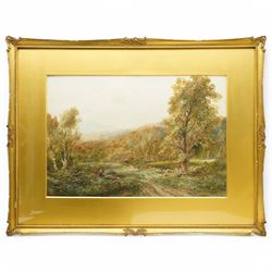 Albert Pollitt (British 1855-1926): Farmstead and Sheep Flock and Castle on the Hill, set three watercolours signed, two dated 1912, max 60cm x 44cm (3)